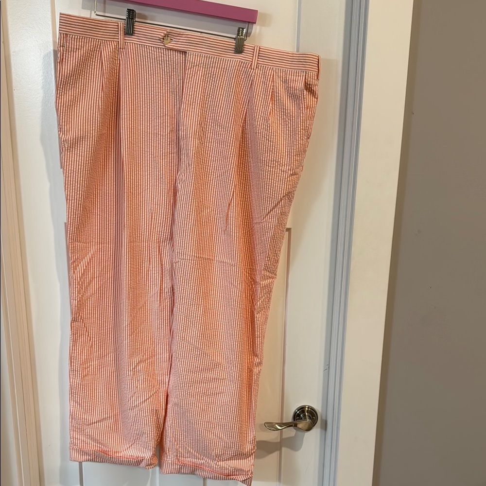 Berle Orange Seersucker Dress Pants with Relaxed Fit